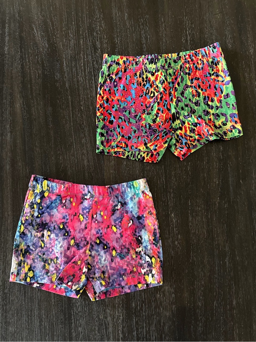 Danskin 2 pairs of Girls Small (6/6X) Colorful Gymnastics Dance Spandex Shorts